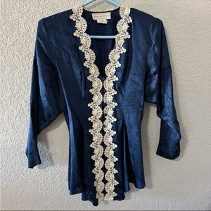 Jessica McClintock Silk Blouse with Cream Lace